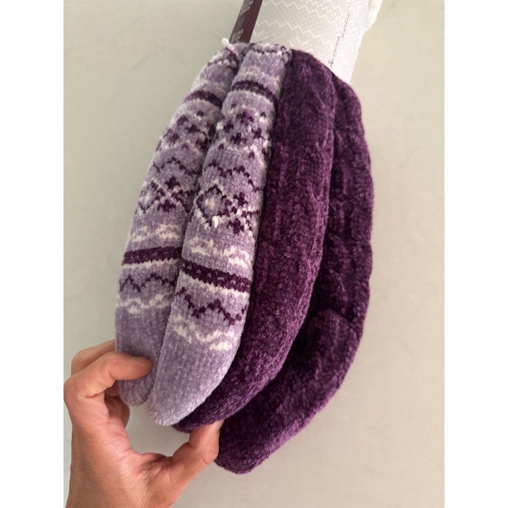 Muk Luks Womens Cabin Socks 2 Pair Pack Purple Fair Isle L/XL 8-10 Non-Skid - Picture 5 of 6